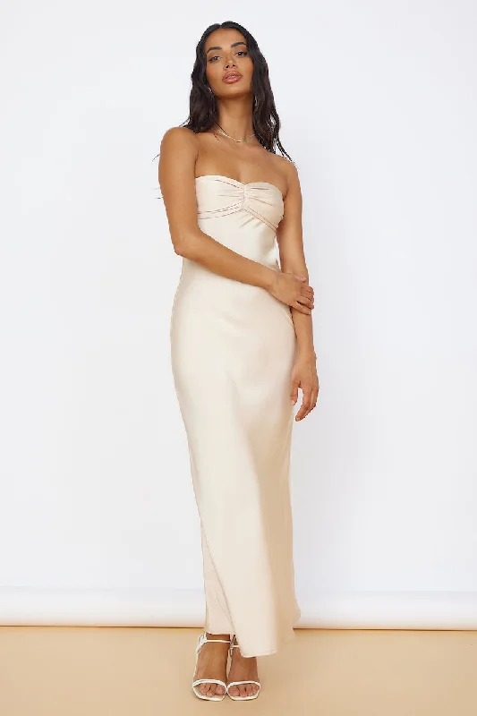 Backless Women Dress for a Sexy and Alluring Look at Evening EventsStart of Something New Satin Maxi Dress Beige