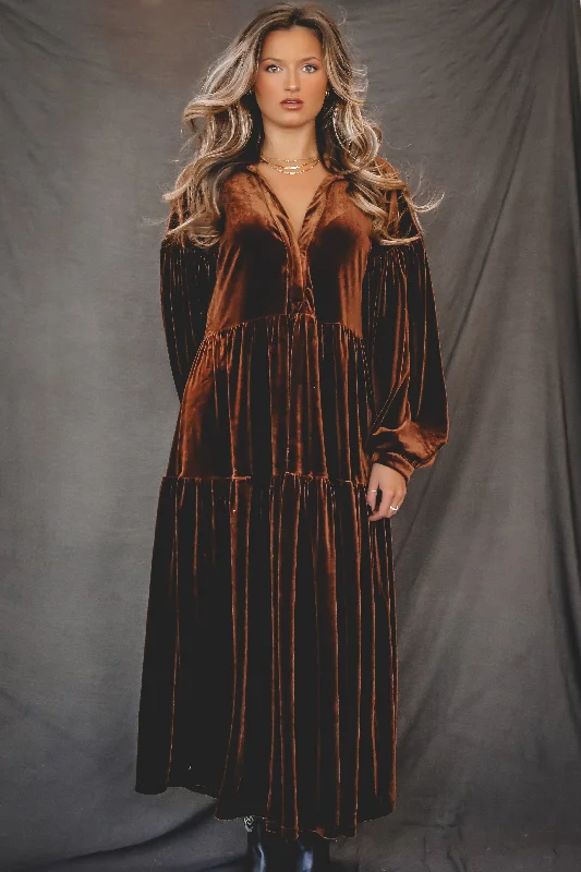 Printed Abstract Women Dress for a Modern and Artistic AppealSweet As Chocolate Velvet Maxi Dress