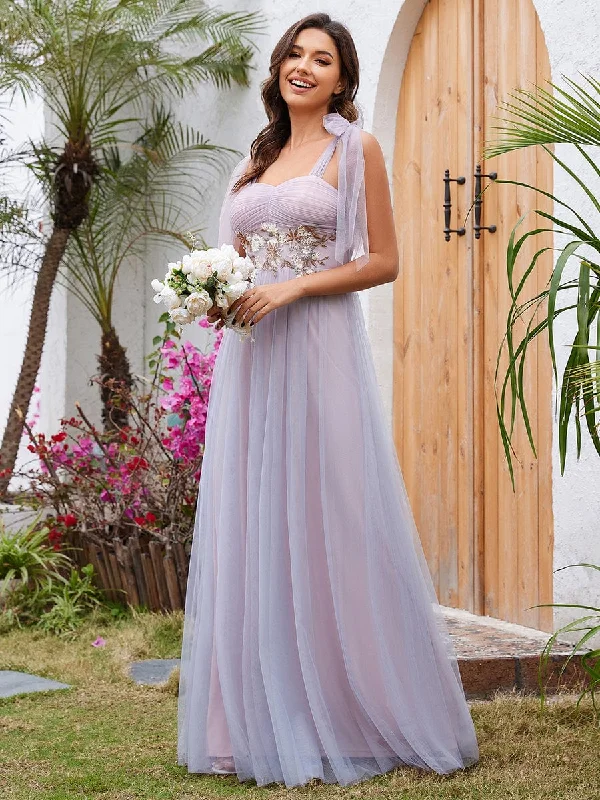 Off - the - Shoulder Women Dress for a Romantic and Feminine LookSweetheart Frenulum Knotting Formal Evening Dress Adorned with Applique