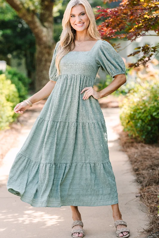 Ruffled Women Dress with Multiple Layers for a Playful and Girly StyleThink About It Olive Green Midi Dress