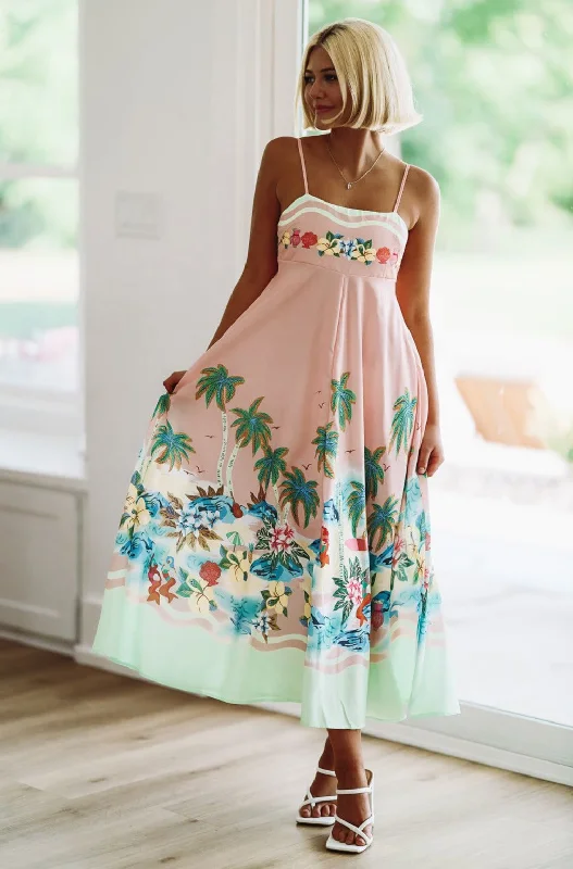 Ruffled Women Dress with Multiple Layers for a Playful and Girly StyleTropical Vibes Maxi Dress - Pink