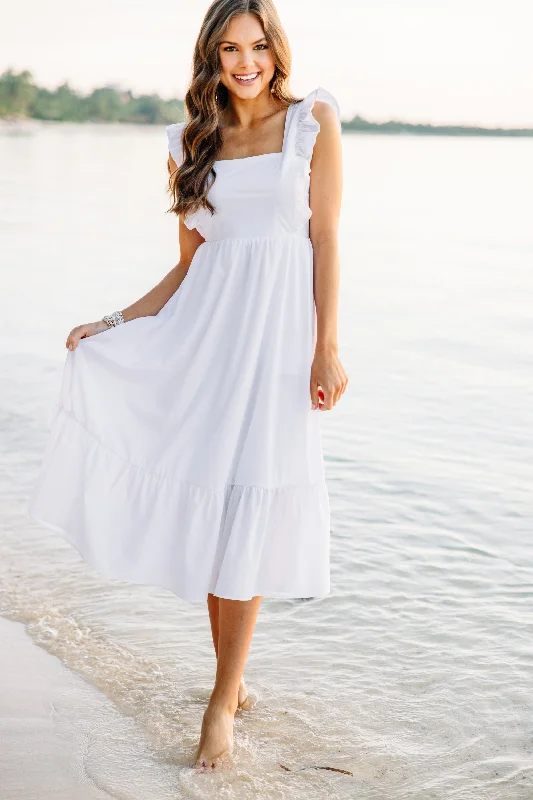 Plus Size Women Dress with a Flattering A - Line Cut for Comfort and StyleWhat You're Looking For Off White Ruffled Midi Dress