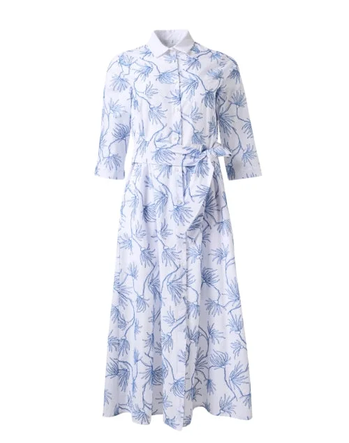 Pleated Women Dress with a Timeless and Elegant TextureWhite and Blue Embroidered Shirt Dress