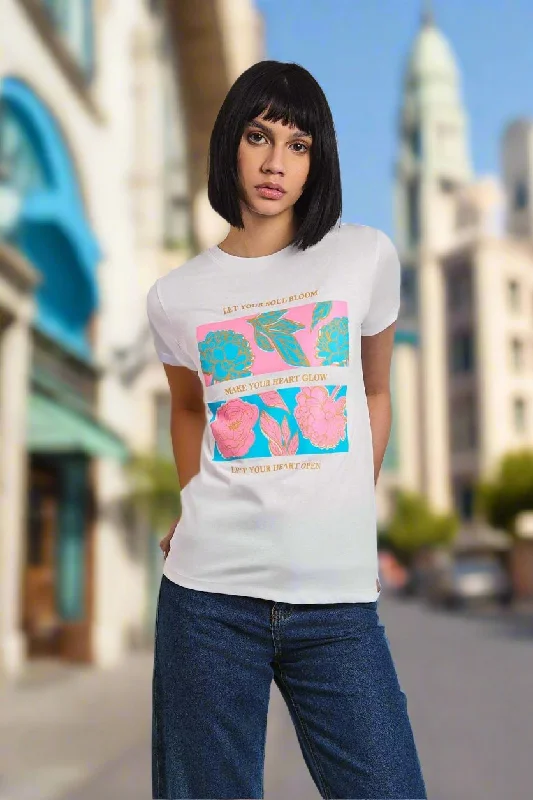 Distressed Women T Shirt with a Laid - Back AestheticFancy Regular Fit T-Shirt With Short Sleeves