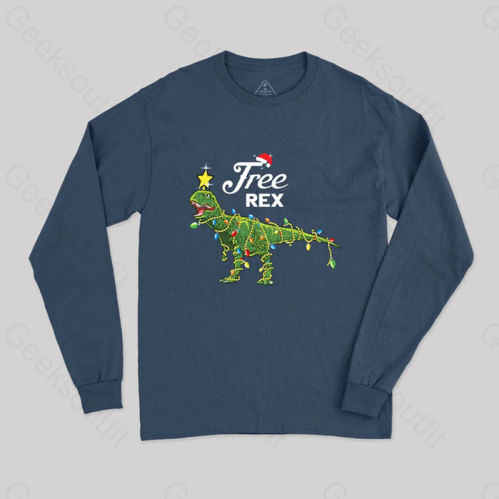 Pocketed Women T Shirt for Added FunctionalityDinosaur Christmas Tree Rex Geek Long Sleeve T-Shirt