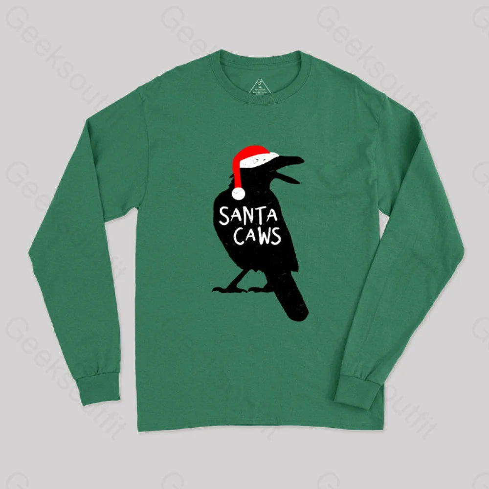 Graphic Print Women T Shirt for a Trendy StatementFunny Christmas Crow Santa Caws Long Sleeve T-Shirt