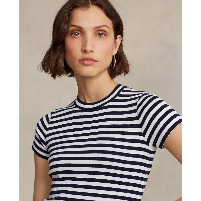 Moisture - Wicking Women T Shirt for Active LifestylesPolo Ralph Lauren - Cotton Crewneck Tee - Stripe - Cruise Navy/White