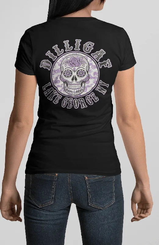 V - Neck Women T Shirt to Enhance the NecklinePurple Sugar Skull