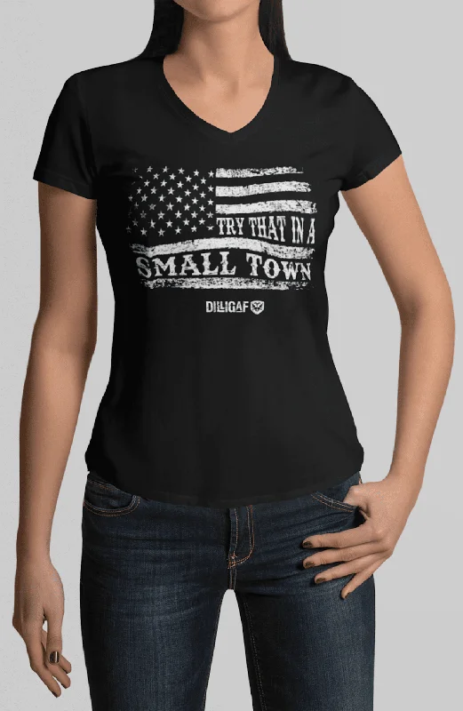 Puff Sleeve Women T Shirt for a Fashion - Forward LookTry That In A Small Town / Flag