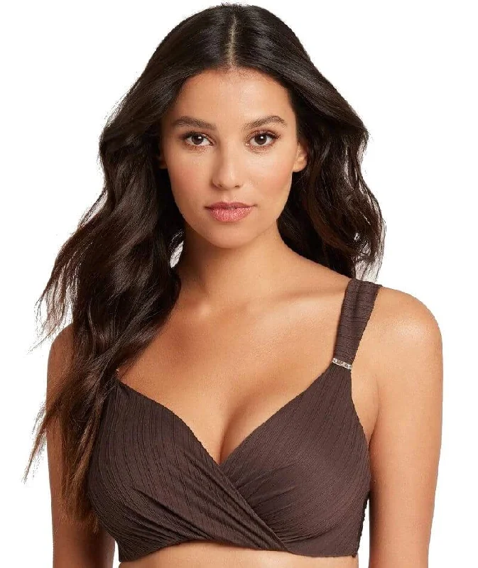 Tropical - themed bikini for a vacation - ready beach outfitSea Level Casablanca Cross Front Underwire DD-E Cup Bikini Top - Espresso