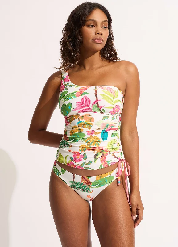 Long - line bikini top for added support and a fashionable lookTropica One Shoulder Tankini Top - Ecru